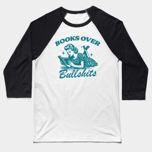 Books Over Bullshirts Graphic T-Shirt, Retro Unisex Adult T Shirt, Vintage 90s Theme T Shirt, Nostalgia Baseball T-Shirt